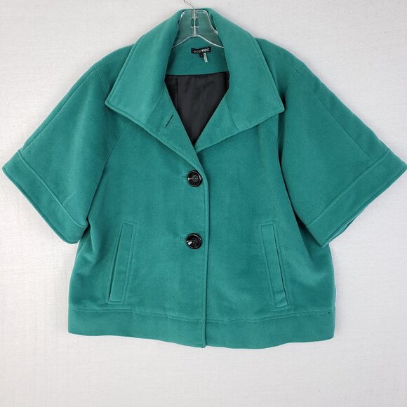 600 West Coat Jacket Short Sleeve Peacoat size L Turquoise Teal Pockets Preppy - Picture 1 of 12